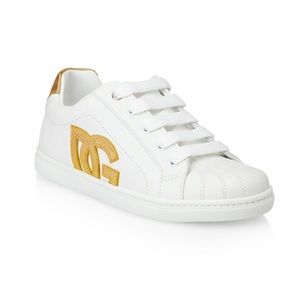 Dolce & Gabbana Little Girls D&G Logo Sneakers White/Gold Size EU 30/US 12 $325